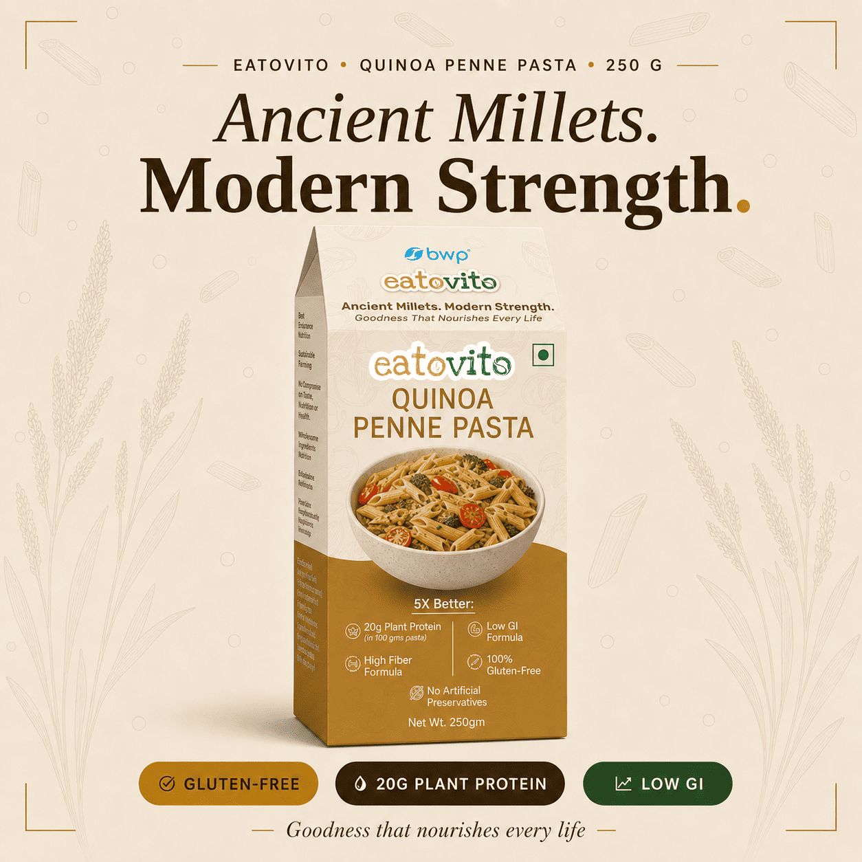 Eatovito Quinoa Penne Pasta 250g pack